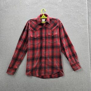 Stetson Men‎ Button Up Shirt M Red Plaid Flannel Western Pearl Snap